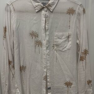 Rails Cream and Gold Button Down Shirt with Tropical Print